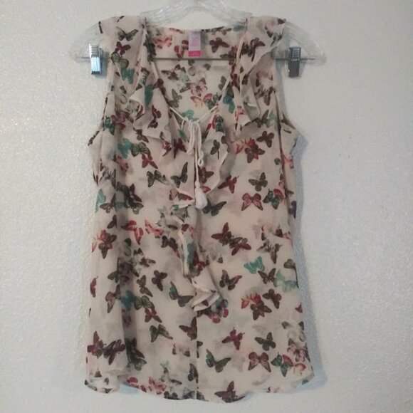 No Boundaries Tops - No Boundaries women's size L (11-13) multicolored butterfly print woven tank top
